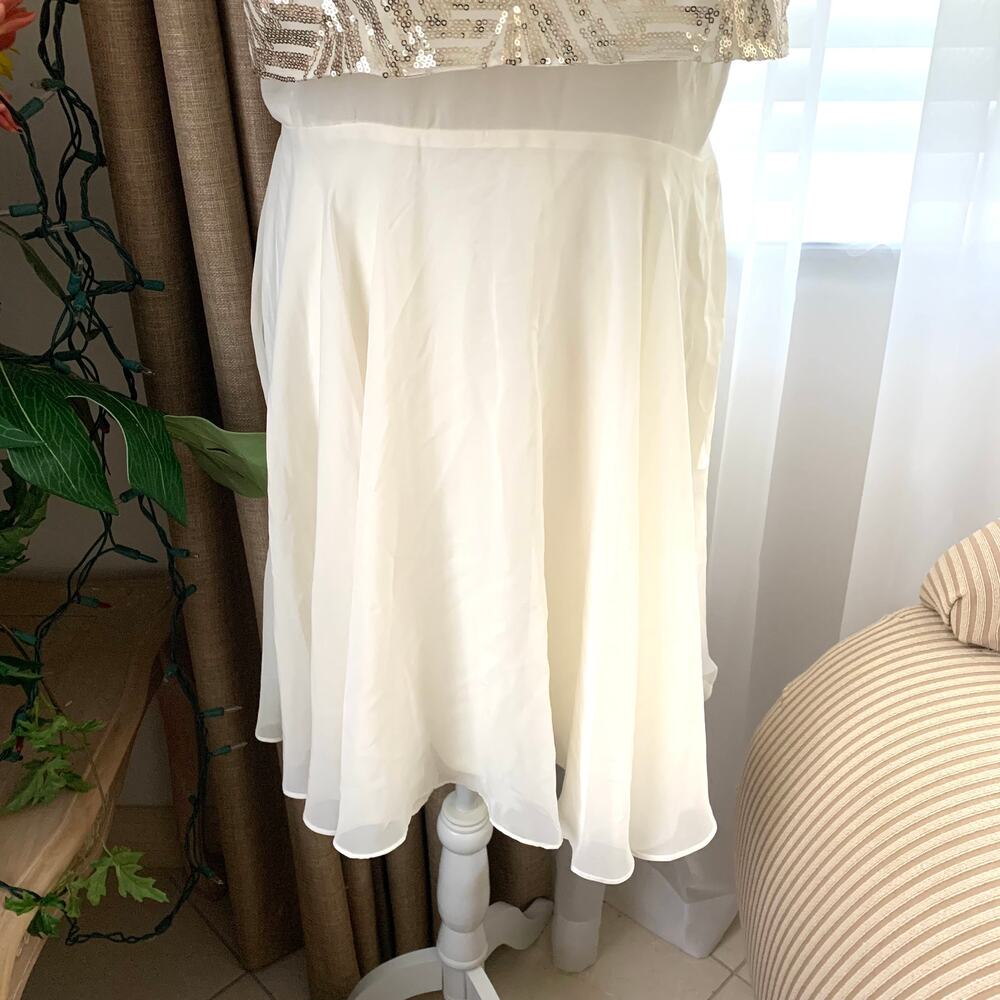 3/$15 NEW Speechless Gold Geometric Sequin Chiffon Sleeveless Mini Dress Ivory - Picture 5 of 9